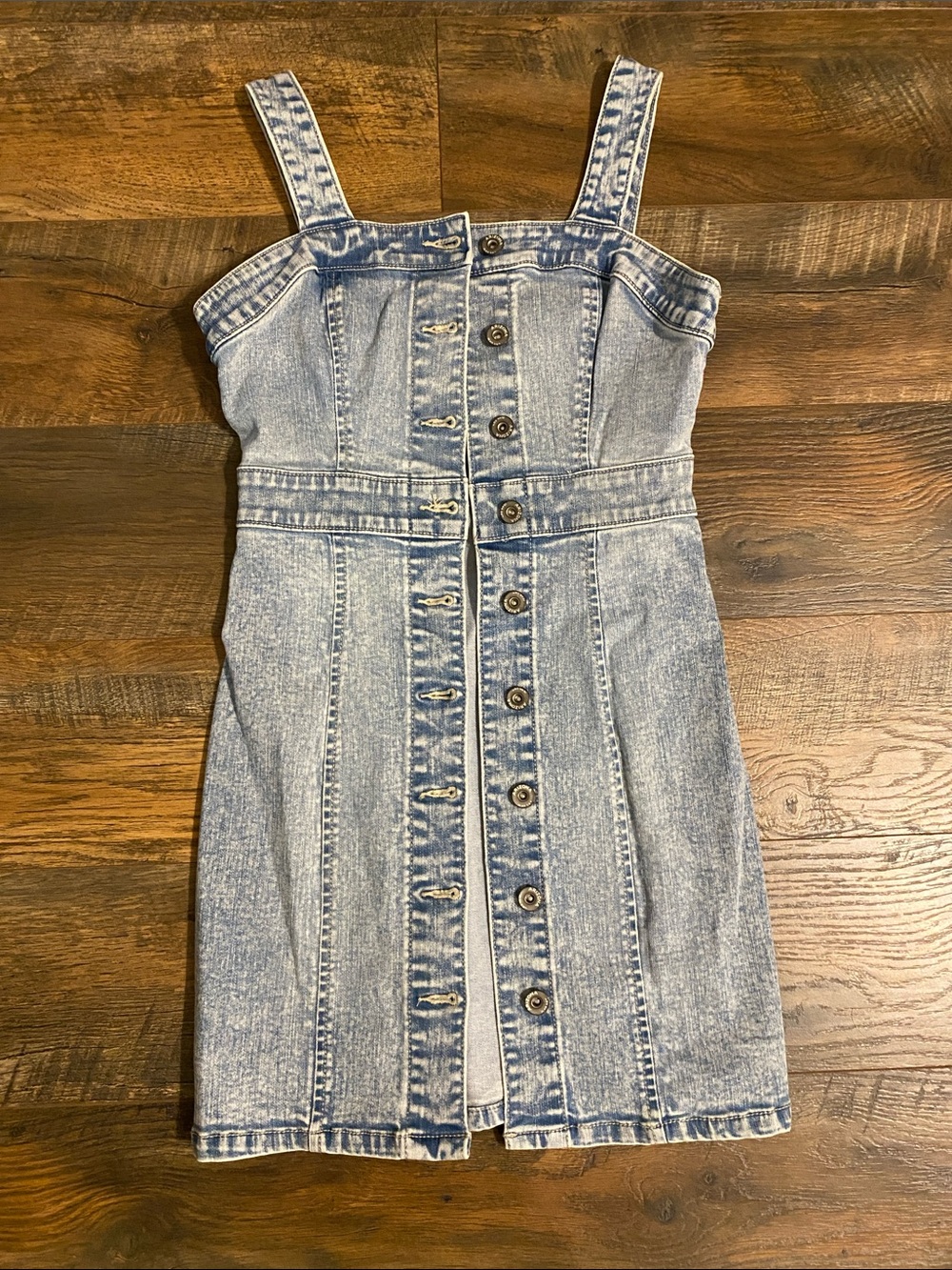 Button-Front Light Wash Denim Dress